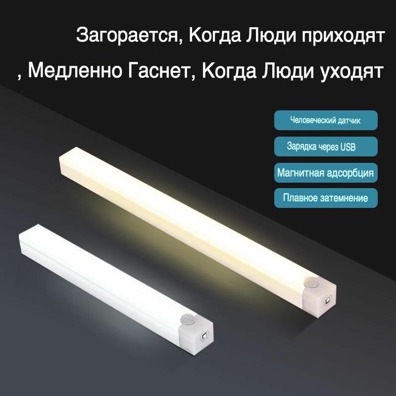 фото Набор из 2х светодиодных панелей с датчиком движения Перезаряжаемый Серебряный ночник(10/20см)