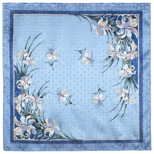 фото Платок павловопосадская платочная мануфактура,89х89 см, синий, голубой