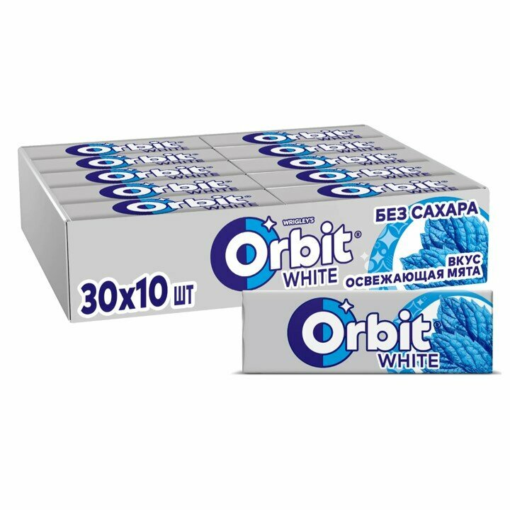 Жевательная резинка Orbit White Освежающая мята без сахара, по 13.6 г, 30 шт. в уп.