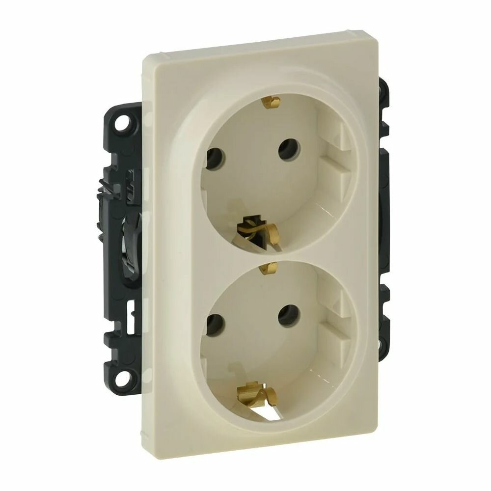 фото Устройство Legrand Valena LIFE. Силовая розетка двойная 2х2К+З 16А 250В с лицевой панелью. Безвинтовые зажимы. Слоновая кость