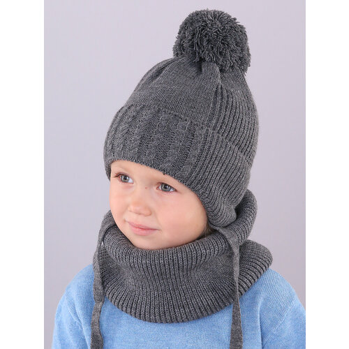 фото Шапка бини поляярик, размер 50-52, серый, черный