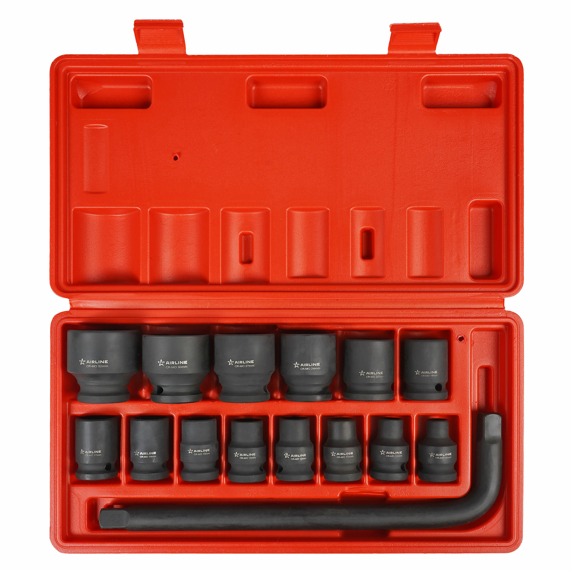 фото Набор головок ударных 1/2" 38мм 15 пр. (8-32мм, Г-вороток) пласт. кейс. ATAS072 AIRLINE