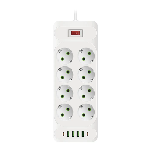 Сетевой фильтр с 8 розетками 4 USB +2 Type-C / Многофункциональный удлинитель с предохранителем, белый