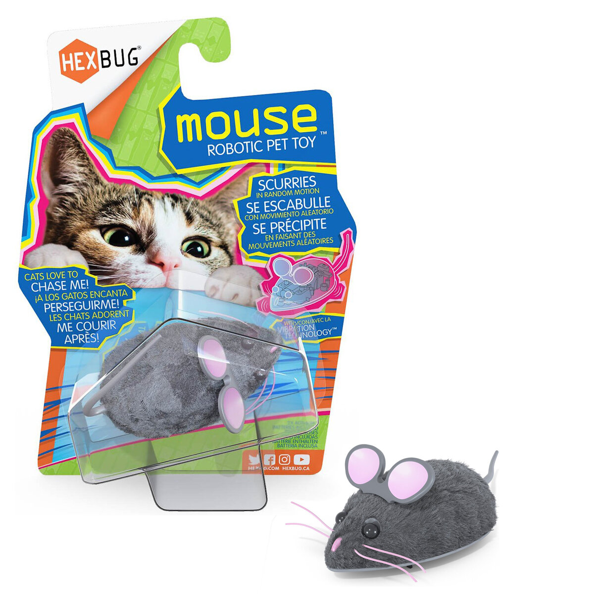 Игрушка для кошек интерактивная, микроробот "Мышка Грей" HEXBUG, серая, 6.5х4х2.8см (США)