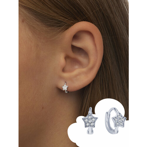 Серьги конго MIESTILO, серебро, 925 проба, родирование, фианит, , серебристый