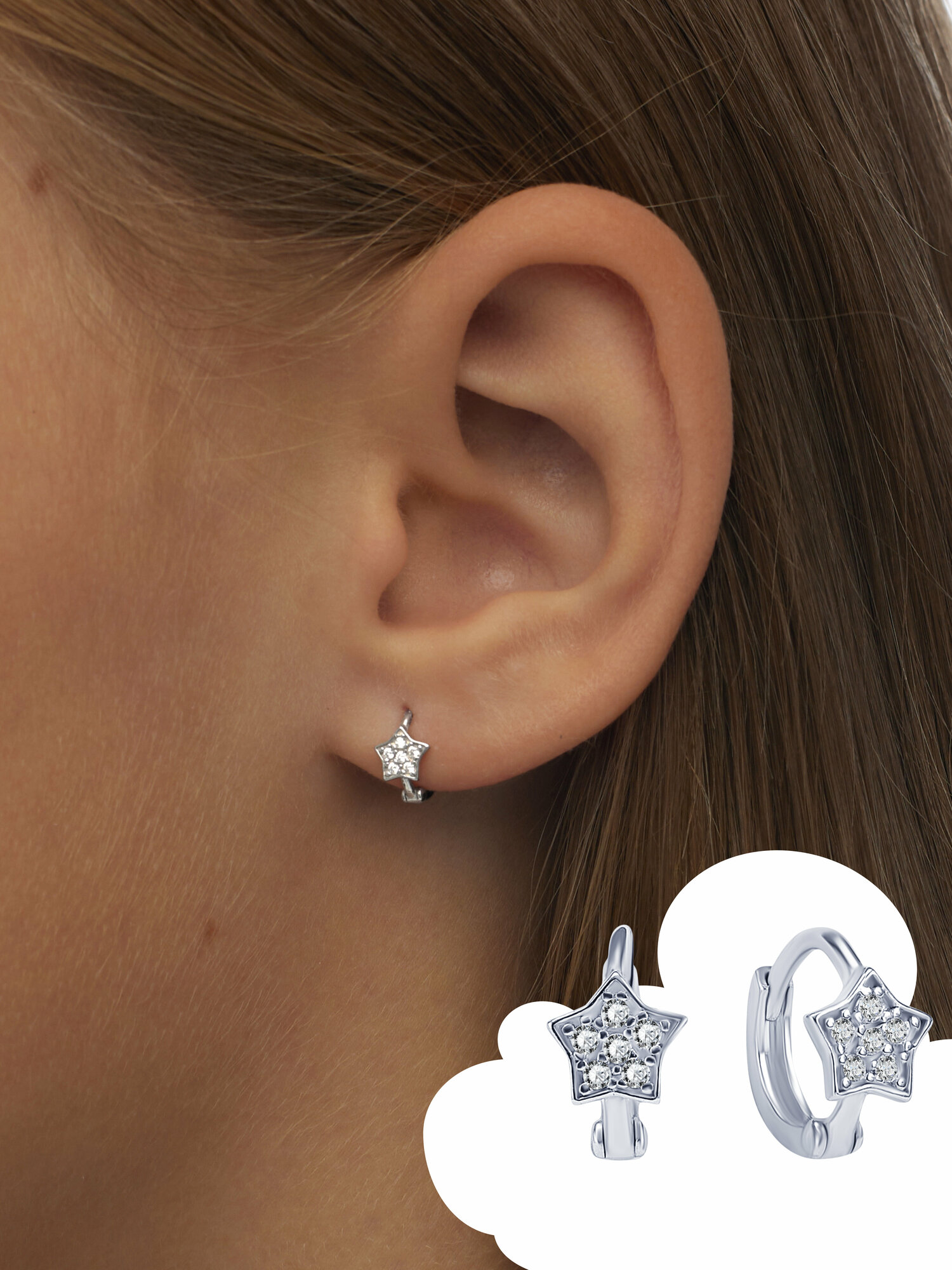 Серьги конго MIESTILO, серебро, 925 проба, родирование, фианит