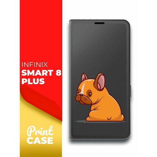 Чехол на Infinix Smart 8 Plus (Инфиникс Смарт 8+) черный книжка эко-кожа подставка отделением для карт и магнитами Book case, Miuko (принт) Бульдог чехол на infinix smart 8 инфиникс смарт 8 черный книжка эко кожа подставка отделением для карт и магнитами book case miuko принт змея узор