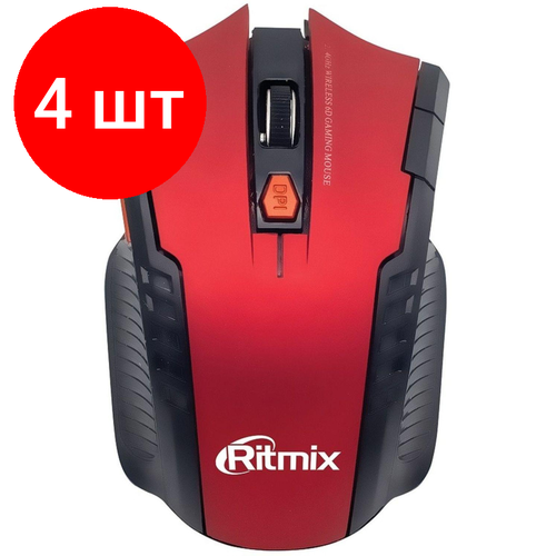 Комплект 4 штук, Мышь компьютерная RITMIX RMW-115 Red 800/1200/1600 dpi, 6кн (80001668)