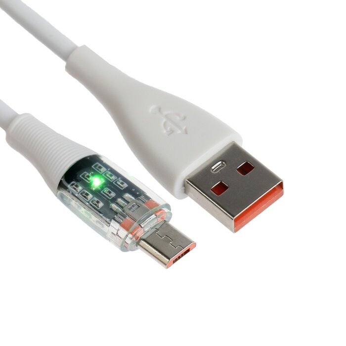 Кабель, 2 А, MicroUSB - USB, прозрачный, TPE оплётка, 1 м, белый