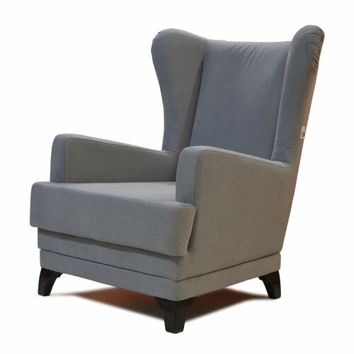 Кресло каминное с ушами Оскар на высоких ножках с подушкой в комплекте микровелюр цвет темно-серый Grand Family 18459₽