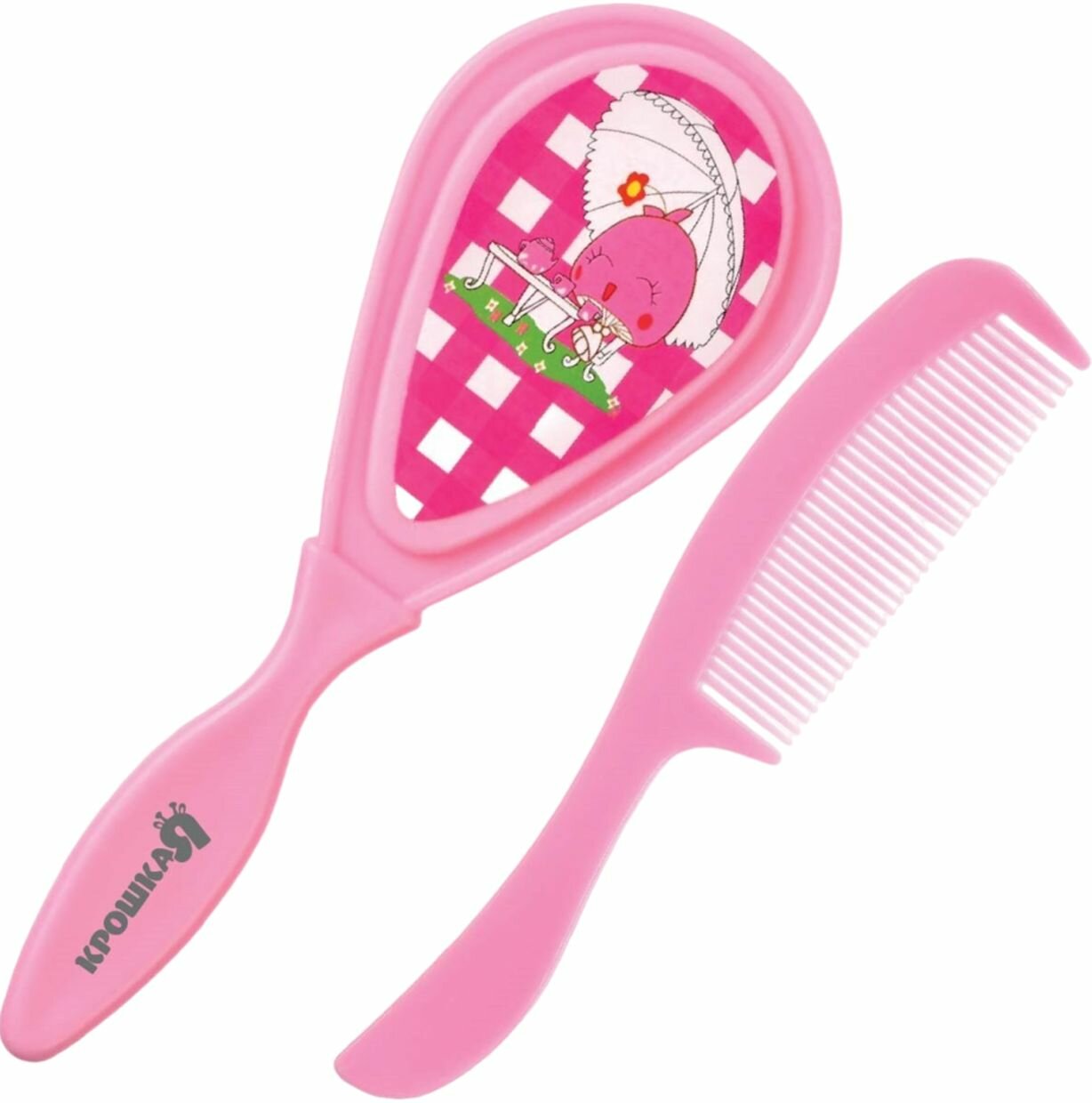 Набор детских расчесок из 2 штук для волос, детская массажная щётка и расческа-гребешок для новорожденных и малышей, цвет розовый, рисунок микс