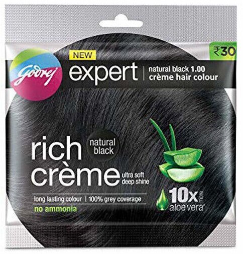 фото Godrej Expert NATURAL BLACK 1.0, Creme hair colour (Крем-краска для волос Без Аммиака натуральный чёрный, Оттенок 1.00, Гудреж), 20г. + 20мл.