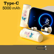 Внешний аккумулятор 5000 mAh Type-C, Powerbank Disney MINI (Белый-Стич)
