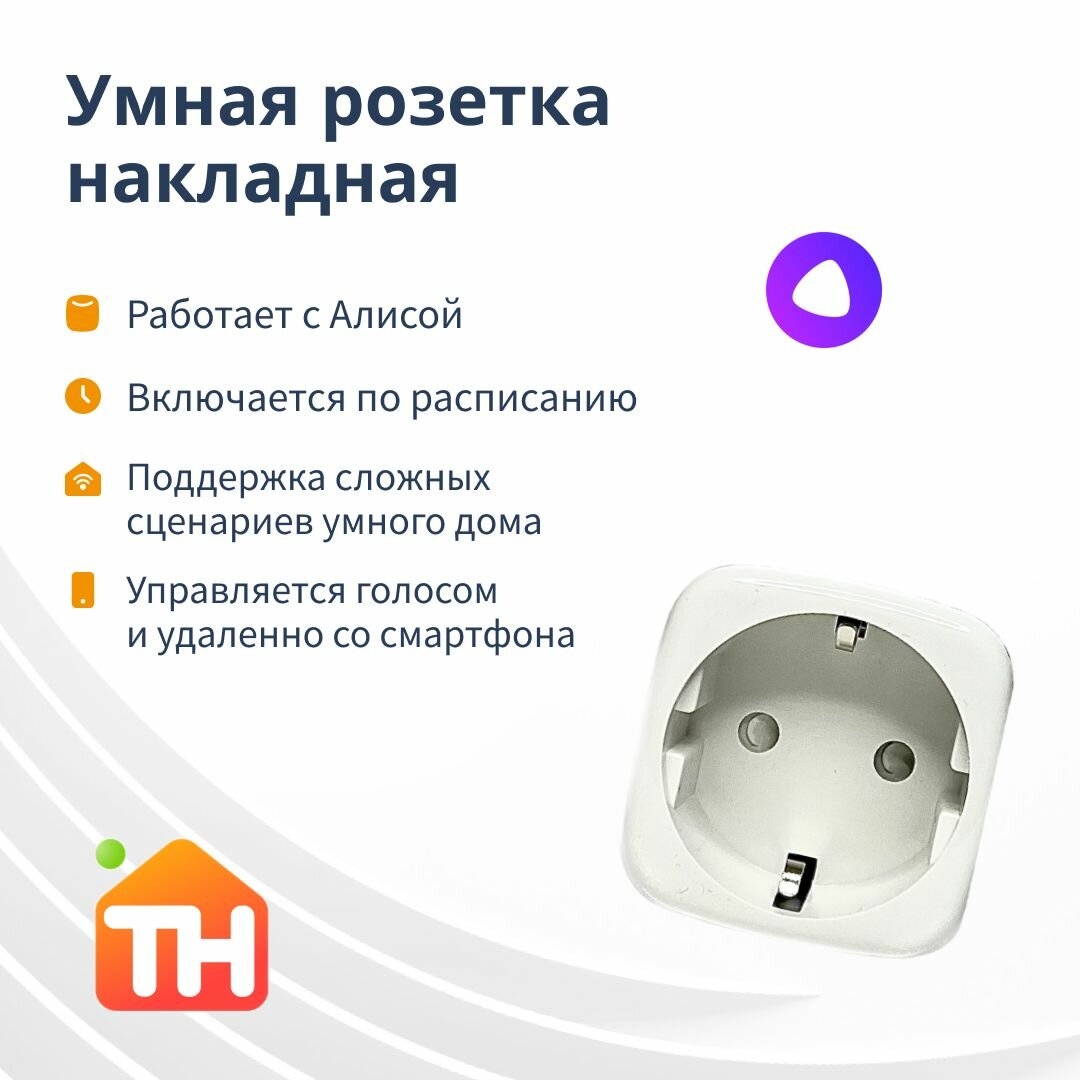 Умная розетка с Яндекс Алисой Tuya WiFi 16А с голосовым управлением мониторингом подключение Bluetooth и WiFi