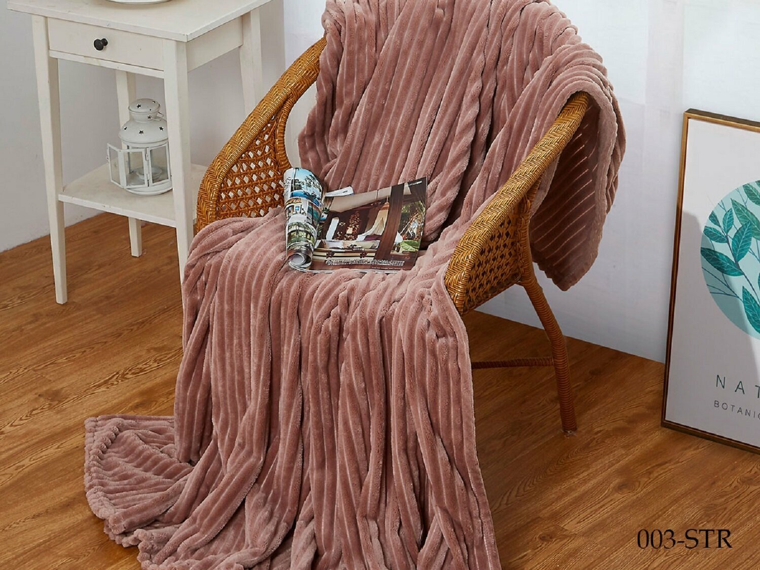 фото Плед для дивана Gordvell "Striscia" покрывало велсофт двуспальный 180*200 180/003-STR темно-розовый