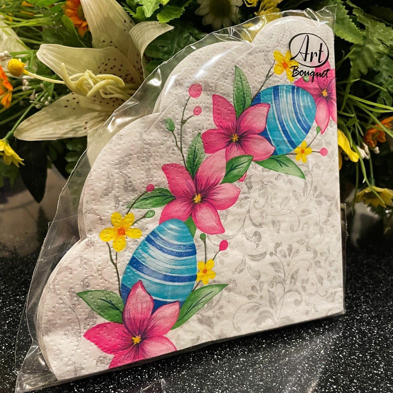 Салфетки Art bouquet бумажные пасхальный венок 3сл 12л - фото №1