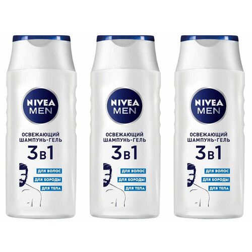 Гель-шампунь для душа мужской Nivea Men, Освежающий 3 в 1, 250 мл, 3 шт