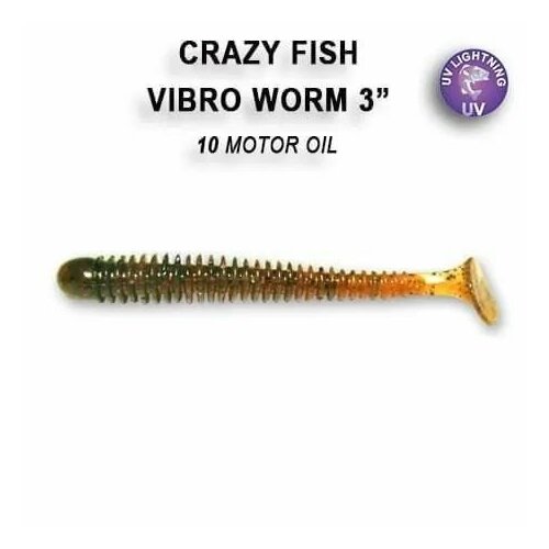 Силиконовые приманки Crazy Fish Vibro worm 3 11-75-10-6, кальмар, 5 шт. Приманка для рыбакли, 75 мм.