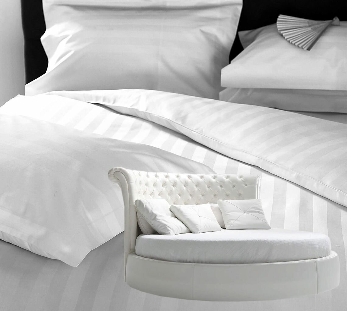 Простыня круглая из страйп сатина на резинке 210 x 210 х 40 - М - 135 - Марриотт Белый 3х3