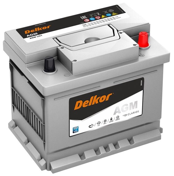 Аккумулятор автомобильный Delkor AGM 50 А/ч 520 А обр. пол. Евро авто (207х175х190) LN1