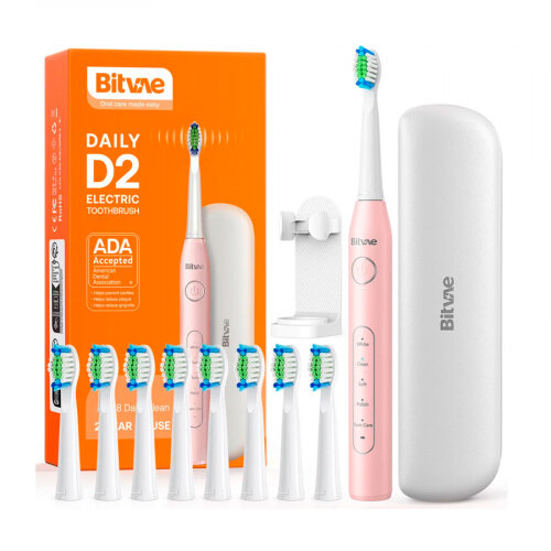 Зубная щётка электрическая Bitvae D2 Daily Toothbrush (Футляр + подставка + 8 насадок + колпачок для насадок, розовая