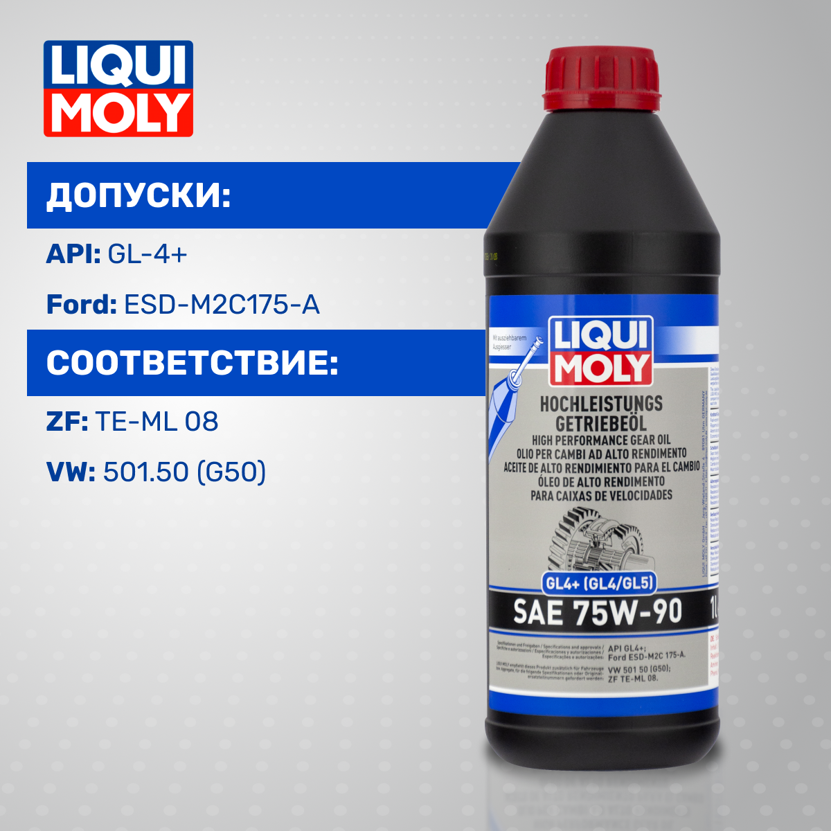 Масло трансмиссионное синтетическое Liqui Moly Hochleistungs-Getriebeoil 75W-90 4434, 1л