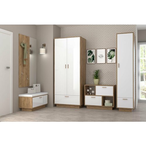 Комплект мебели для прихожей Эго МС ПД композиция 1 Дуб Крафт ЗолотойБелый Глянец 42789₽