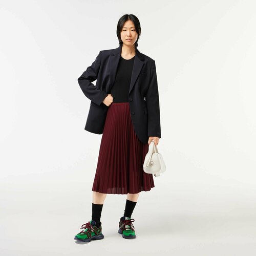 женская плиссированная юбка с высокой талией элегантная утепленная трапециевидная юбка средней длины из 100% ной шерсти в корейском стиле Юбка LACOSTE, размер S, бордовый