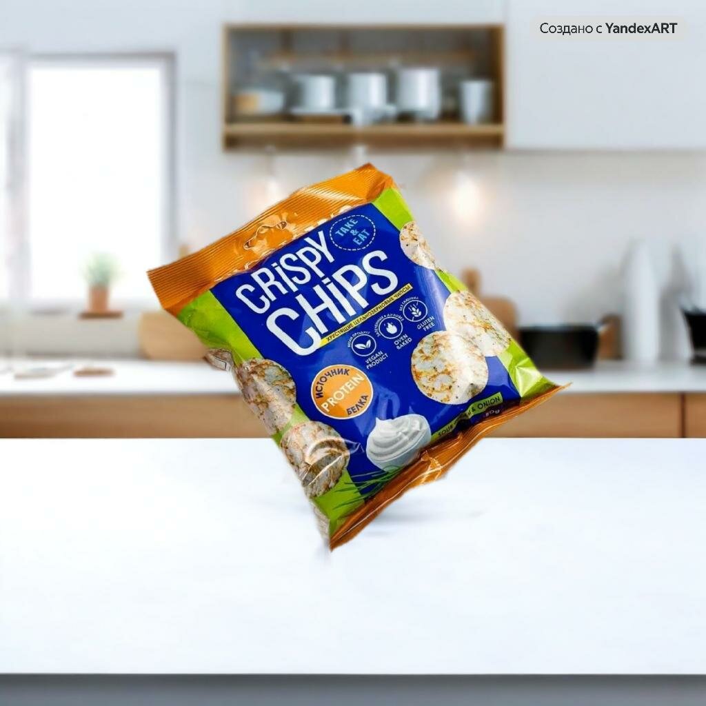 Чипсы Snaq Fabriq Crispy Chips рисовые цельнозерновые, лук-сметана, упаковка 4 шт, 50г