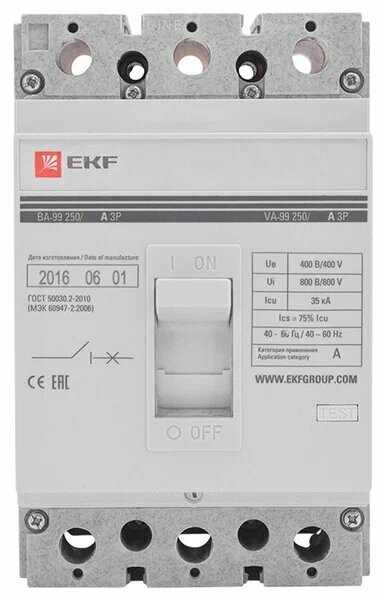 Автоматический выключатель EKF ВА-99/250 (термомагнитный) 35kA 250 А