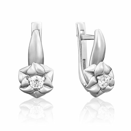 Серьги PLATINA, белое золото, 585 проба, родирование, бриллиант, , серебристый