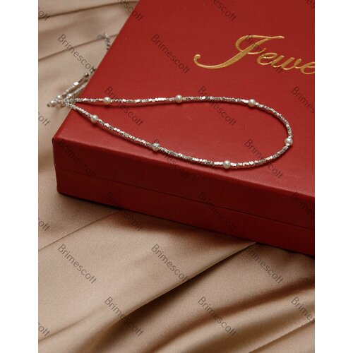 Колье, жемчуг пресноводный культивированный, длина 45 см, белый, серебряный