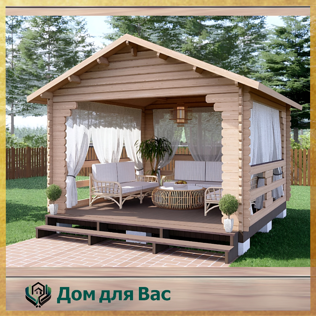 Беседка для дачи деревянная садовая из бруса "Ветерок" 4,0х4,0 м Дом для Вас