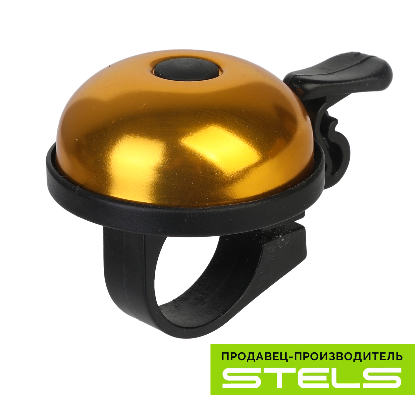 Звонок для велосипеда STELS 16A-02 алюминий/пластик, чёрно-золотистый (item:020)