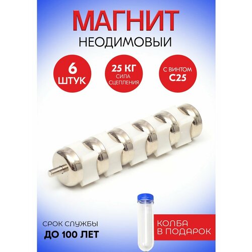 Магнитные крепления с винтом C25, набор 6 шт. в тубе