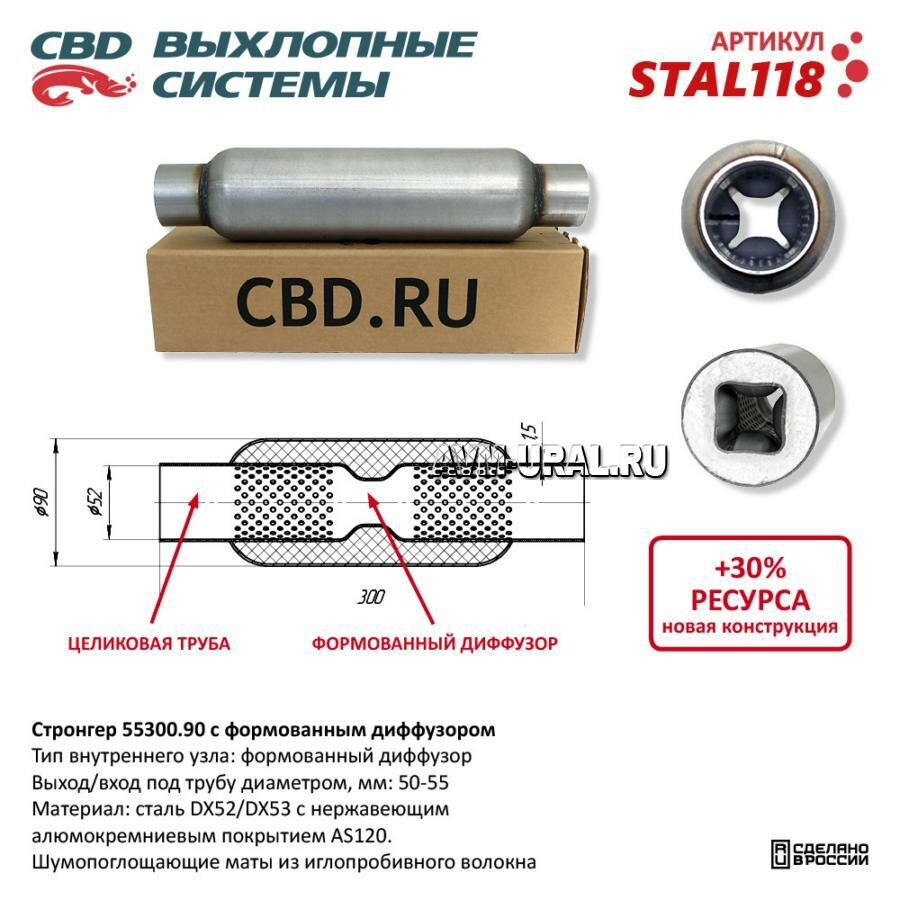 CBD STAL118 Стронгер пламегаситель перфорированный внутренний узел с диффуз. 300 х 90 х 55