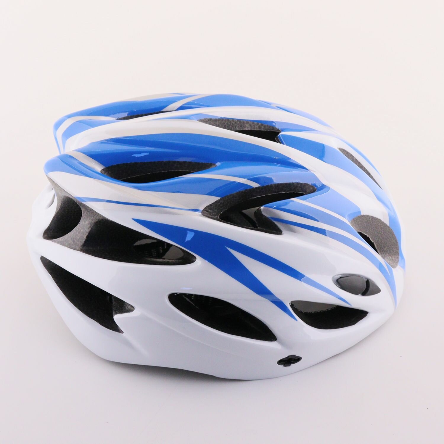Шлем велосипедный (глянцевый, size: L (57-62см) бело-синий, +козырек)