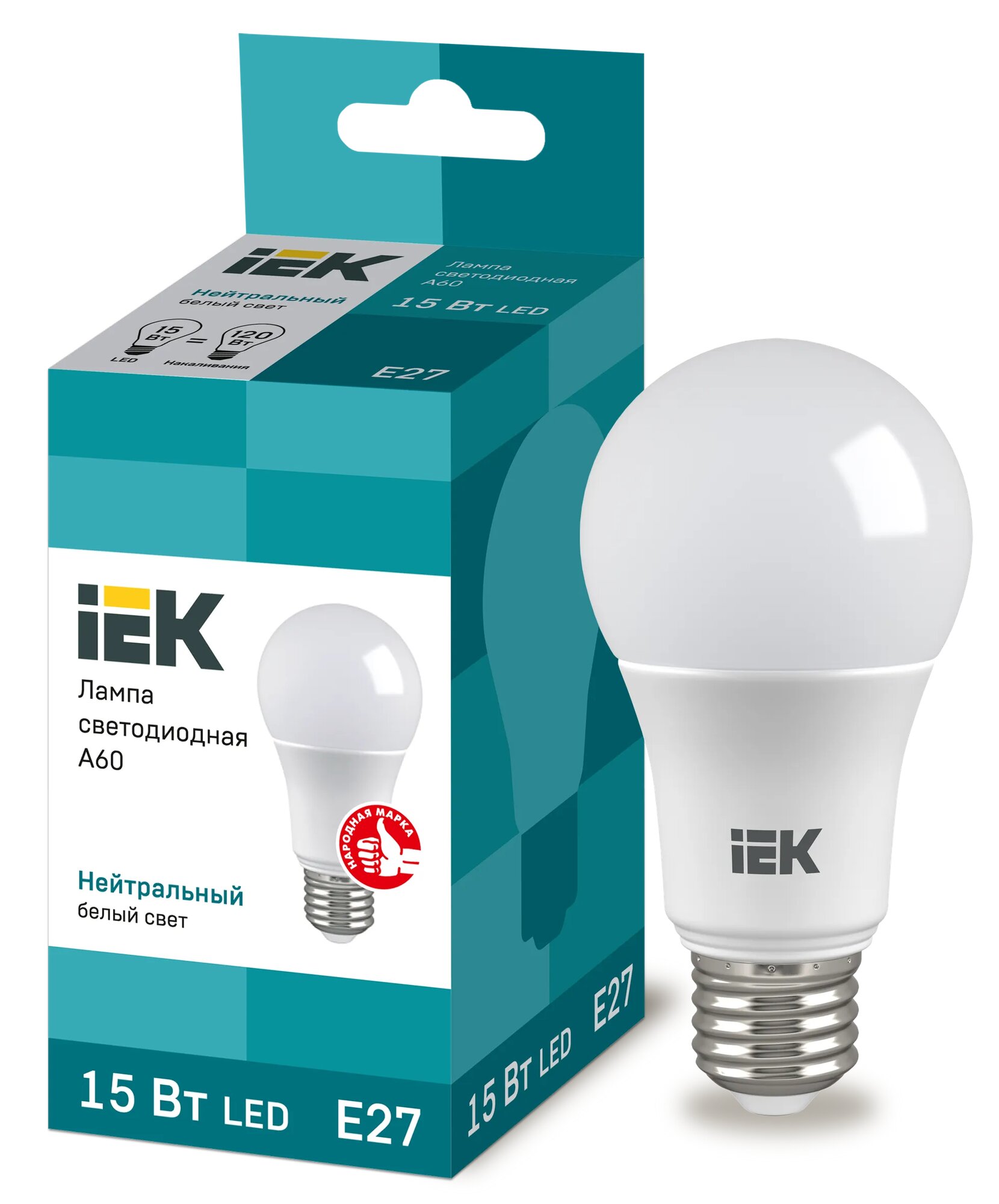 Светодиодные лампы IEK Лампа светодиодная Eco 15Вт A60 шар грушевидная 4000К нейтр. бел. E27 230В IEK LLE-A60-15-230-40-E27 (упаковка 5 шт)