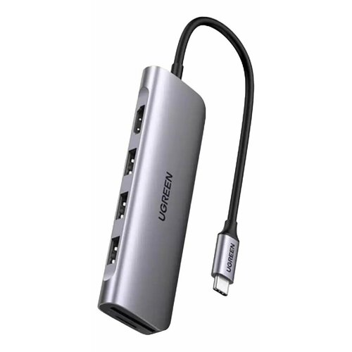 Адаптер UGREEN CM511 (20956A) Revodok 6-in-1 USB-C to HDMI&USB 3.0*3 & SD/TF Adapter. Цвет: серый. usb концентратор для macbook хаб ugreen 3 x usb 3 0 sd tf thunder bolt 3 60560
