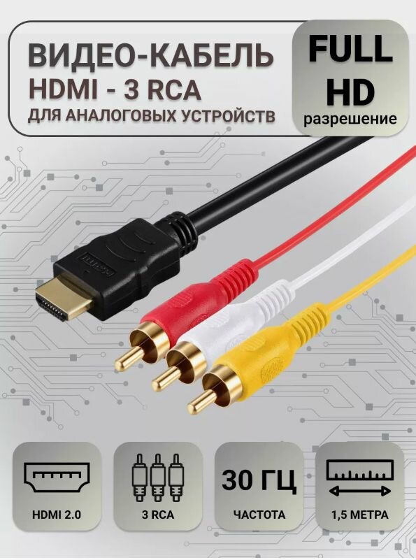 Видеокабель HDMI-3RCA 1.5 м черный