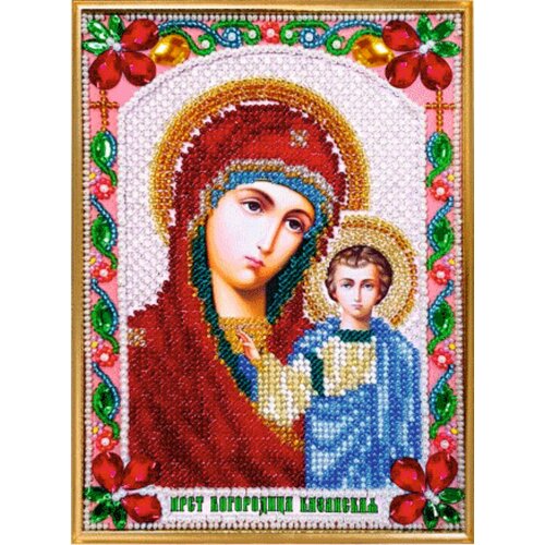 Набор для вышивания бисером с камнями и жемчугом К-02 Казанская икона Божией матери 13х18 890₽
