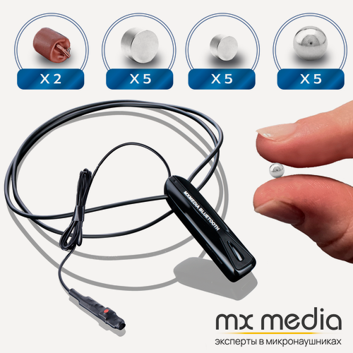 Изображение товара Микронаушник магнитный MXMEDIA Magnet Bluetooth PRO с выведенным микрофоном и кнопкой пищалкой