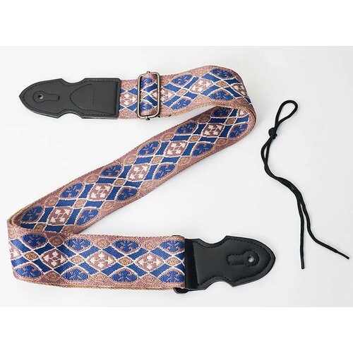 Ремень для акустической и классической гитары с этническим рисунком. Хлопок. 150 см. Синий с розовым