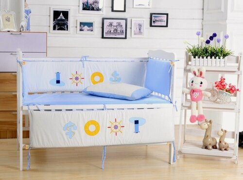 Изображение товара Бортики в кроватку для новорожденных+комплект постельного белья, DK-13, 7 предметов, Вальтери