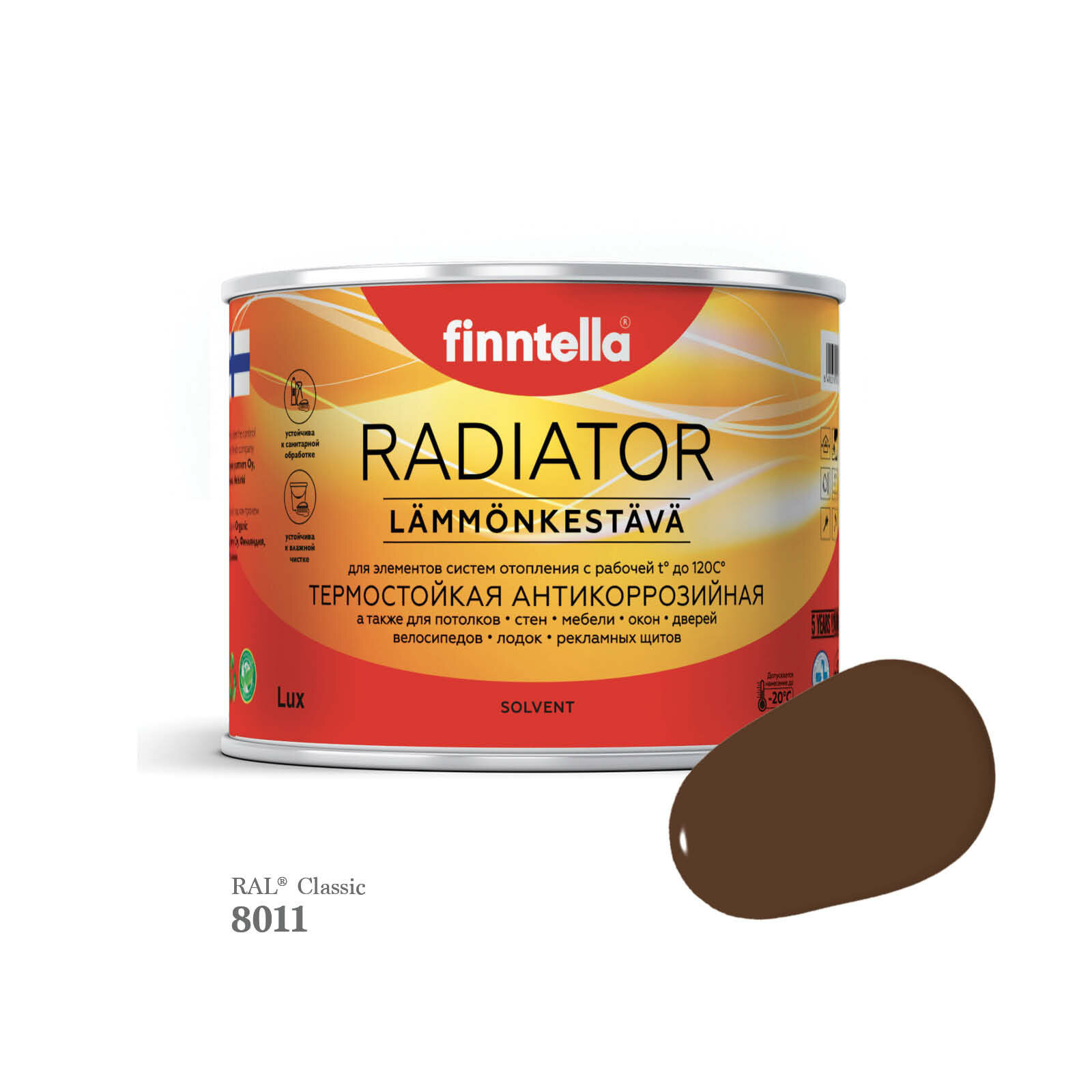 Краска для радиаторов быстросохнущая финская эмаль FINNTELLA RADIATOR, цвет RAL8011 , 0,45л