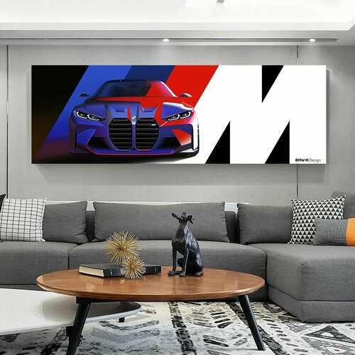 Картина на холсте 30x90 см BMW M3 (M4 F82, BMW F30, BMW M3 G80, БМВ М5 Ф30, BMW 4er) Интерьерная, на стену.