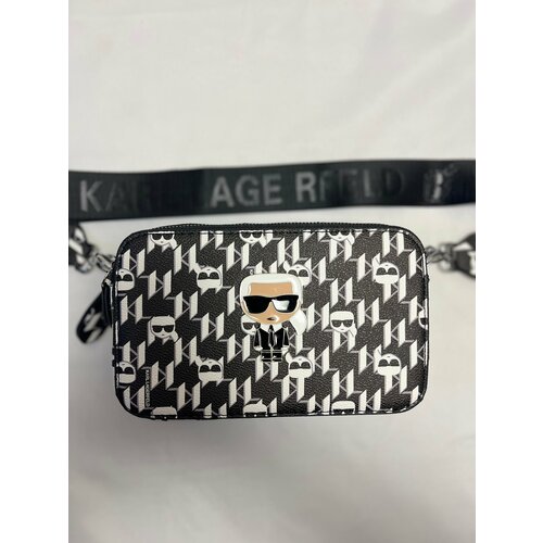 Сумка кросс-боди Karl, фактура зернистая, лаковая, гладкая, белый, черный