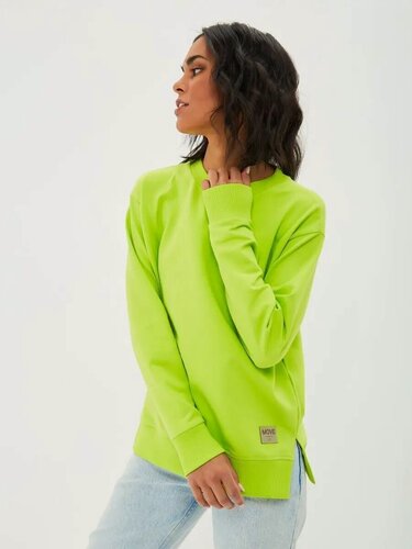 Изображение товара Свитшот Свитшот женский оверсайз базовый с разрезами натуральный хлопок лайм салатовый, кофта