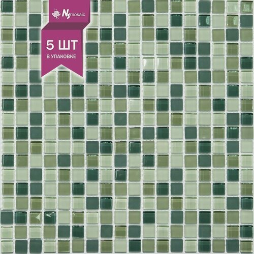 Изображение товара Мозаика стеклянная NSmosaic S-844, глянцевая зеленая, 305х305 мм, чип 15x15 мм, упаковка 5 шт