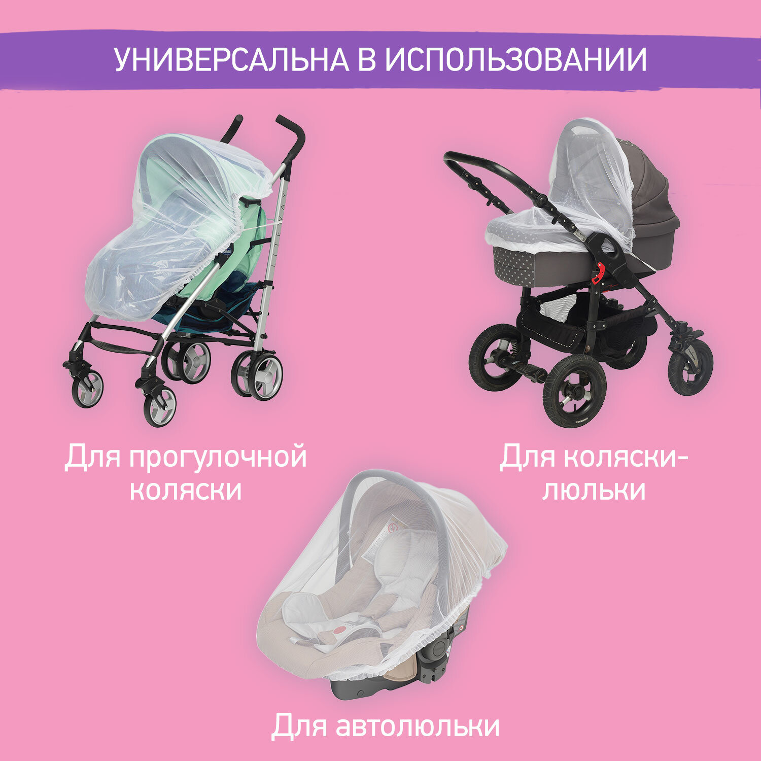 Сетка москитная для колясок универсальная ROXY-KIDS от комаров и мух — фото 1